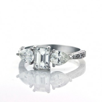 1.95 Cts. 18K White Gold Three Stone Diamond Engagement Ring